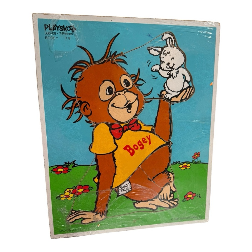 Vintage 1981 Playskool Shirt Tales “Bogey” Wooden Puzzle – 7 Piece Kids Puzzle